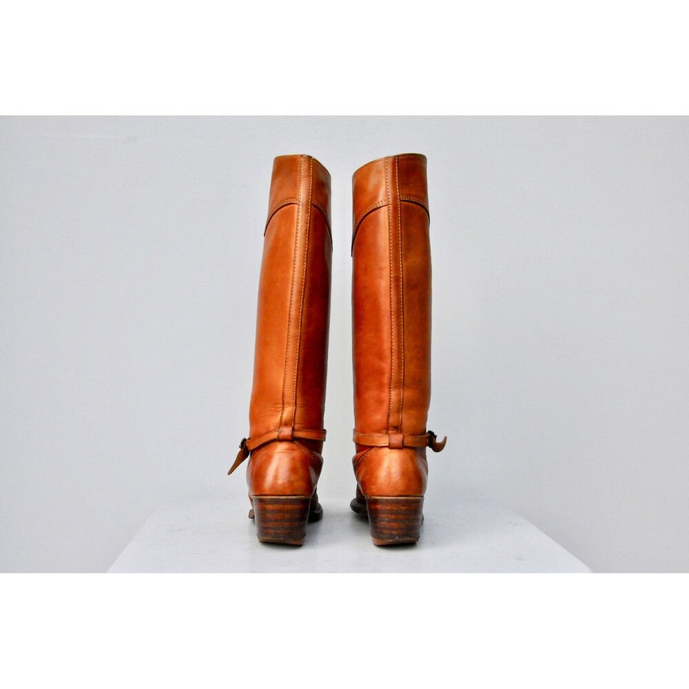Vintage 70s Leather Tall Distressed Boots - Campus Stacked Heel US 5 - 5.5 - Picture 9 of 10